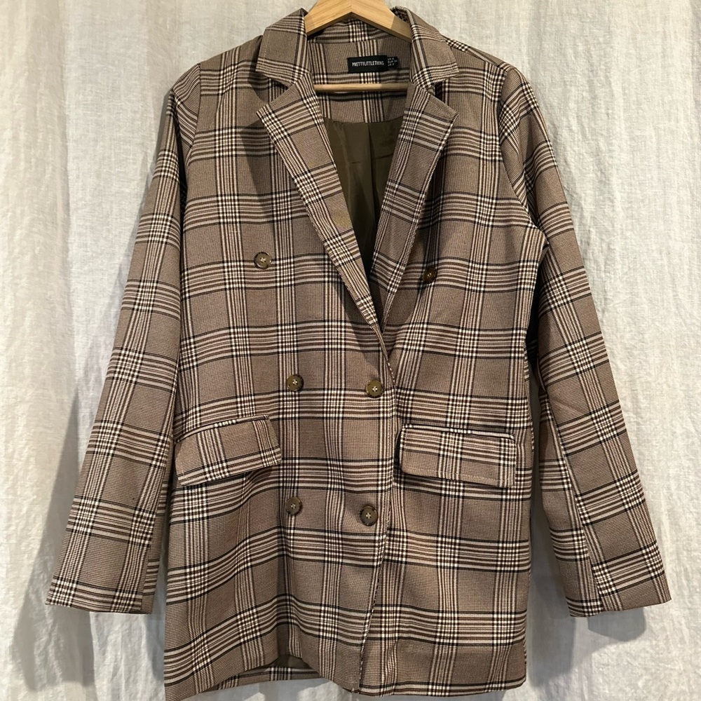 pretty little thing | brown checkered coat / blazer (nwot)